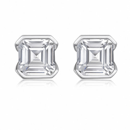 Asscher Moissanite Stud Earrings
