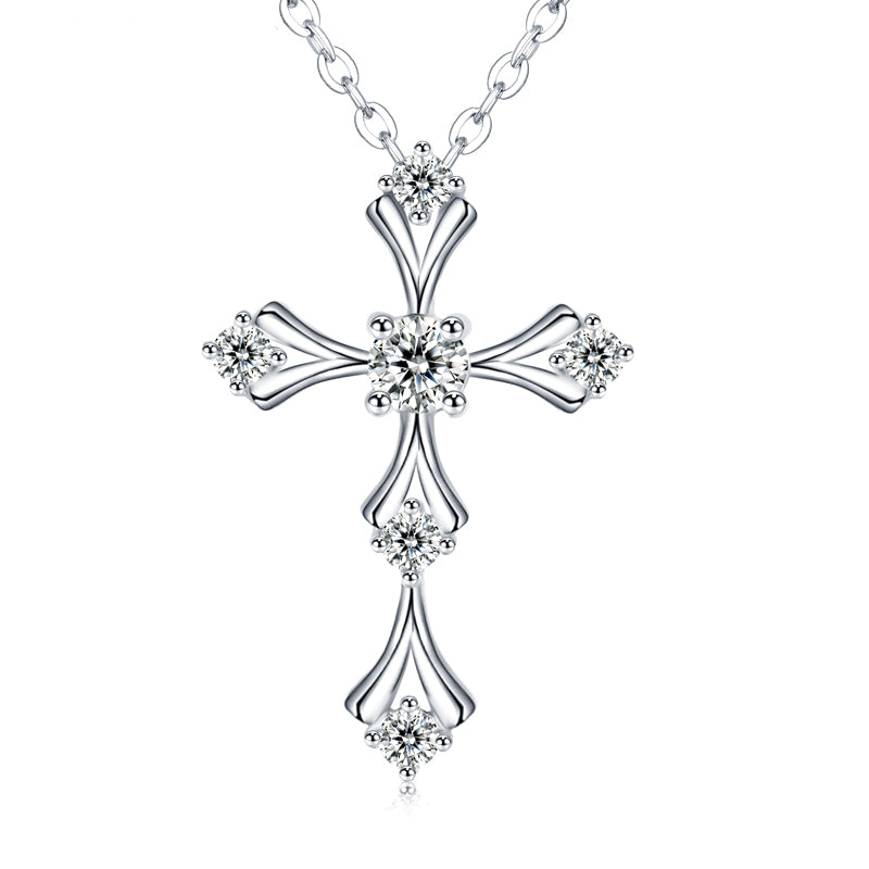 Fleur Cross Moissanite Pendant Necklace