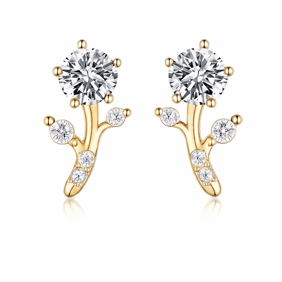 Bud Gold Moissanite Stud Earrings view 2
