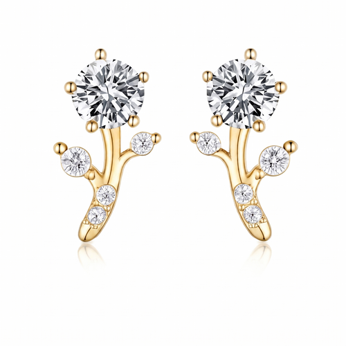 Bud Gold Moissanite Stud Earrings view 2