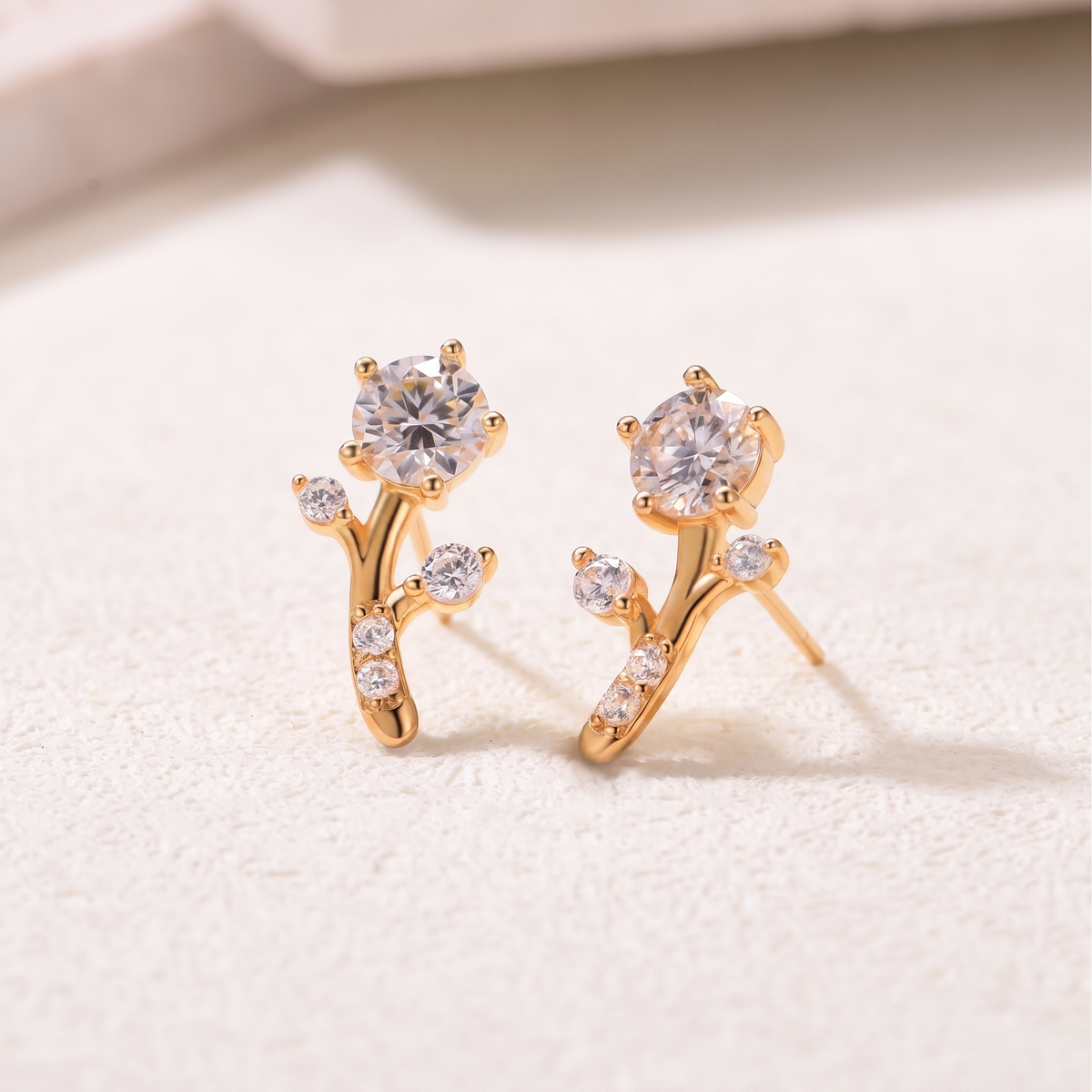 Bud Gold Moissanite Stud Earrings view 3