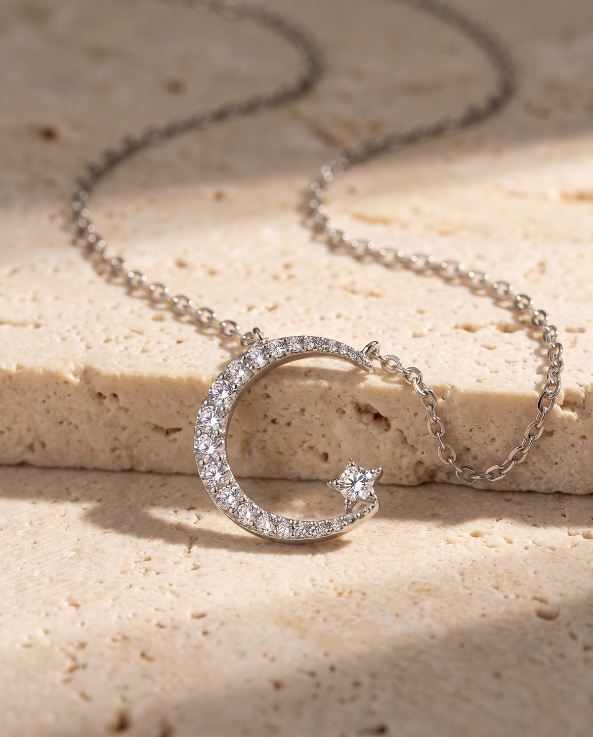 Crescent Moon Moissanite Necklace view 4