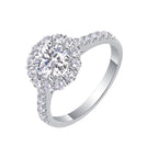 Draycott & Co Elegant Moissanite Halo Ring, angle studio shot