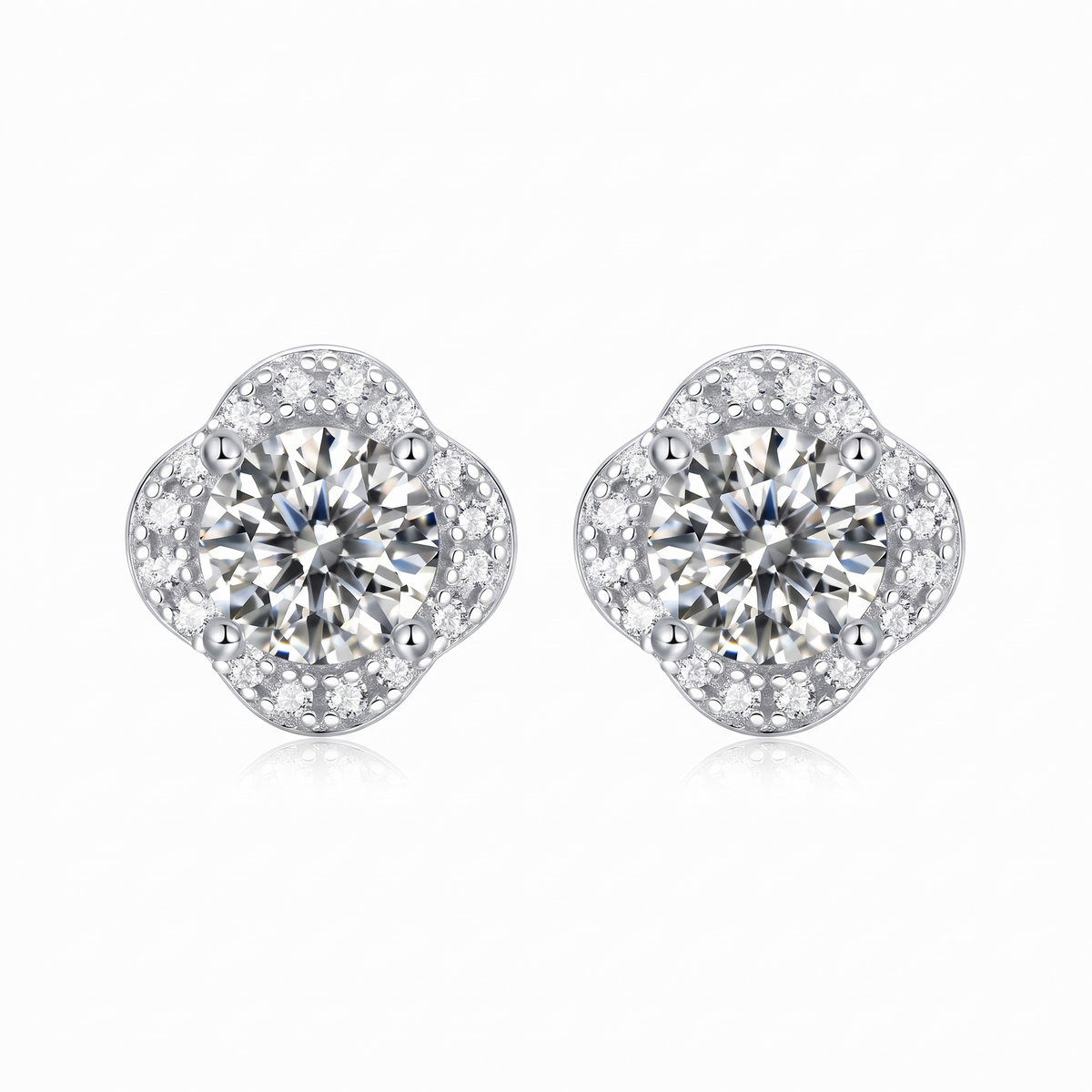 Clover Halo Moissanite Stud Earrings