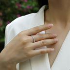 Draycott & Co Geometric Circular Moissanite Eternal Ring, worn lifestyle shot