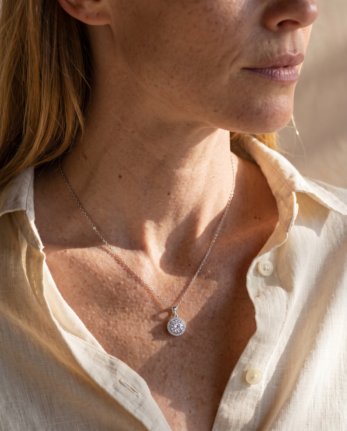 Halo Moissanite Pendant Necklace view 4