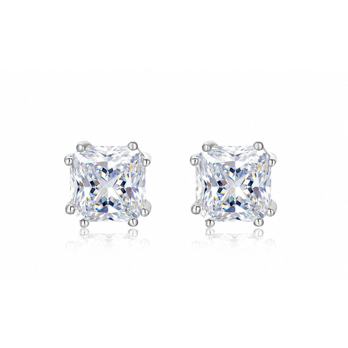 The Princess moissanite stud earrings in sterling silver