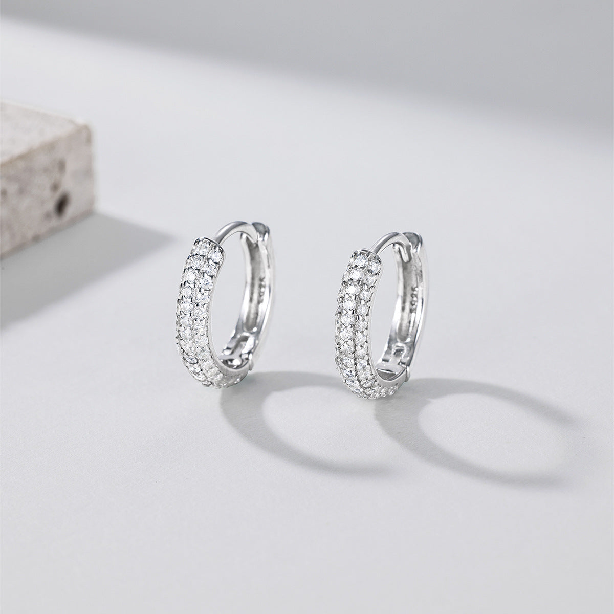 Starry Huggie Moissanite Hoop Earrings view 3