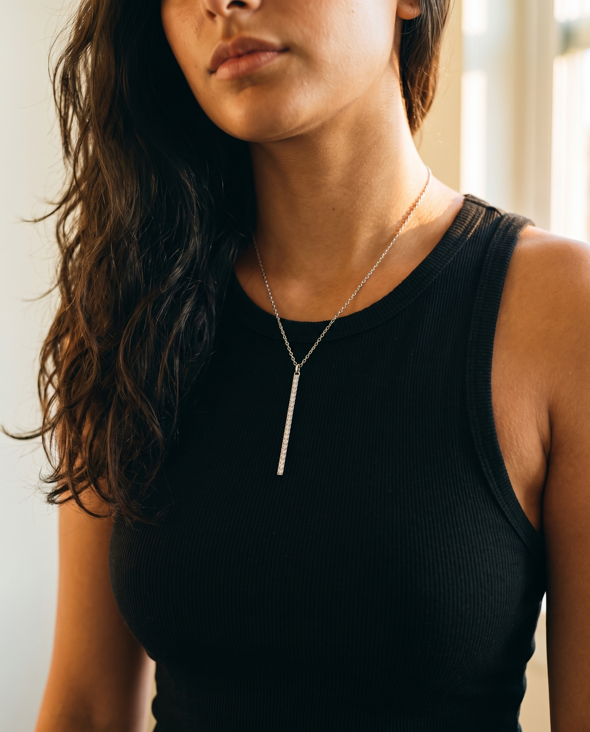 Meridian moissanite necklace worn